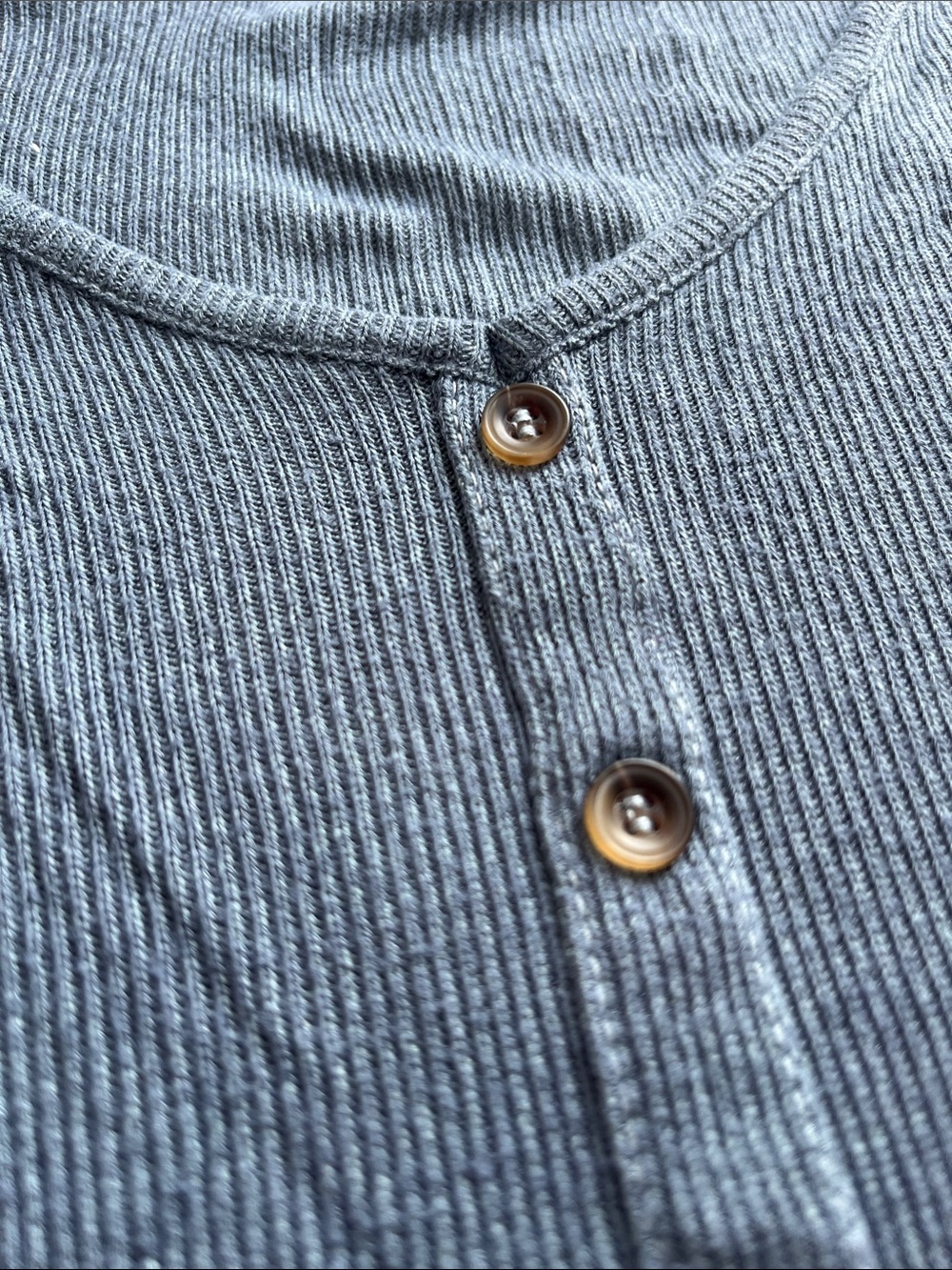 Pink Rose Slate Blue Ribbed Button-Front V-Neck Top - Picture 3 of 5